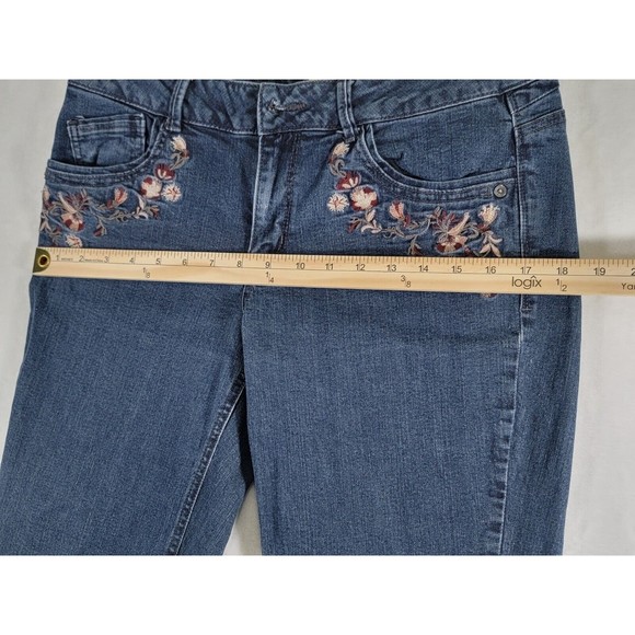Democracy Embroidered Floral Girlfriend Jeans Size 8 Mid Rise Dark Blue Denim - Picture 11 of 16